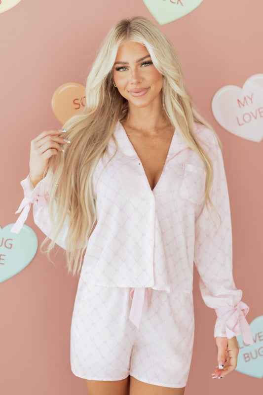 Bow Tie Lattice Top and Shorts Pajama Set