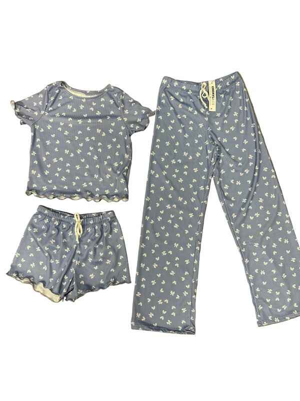 Girls Printed Lounge 3 Pc Short Sleeve Top Pants a