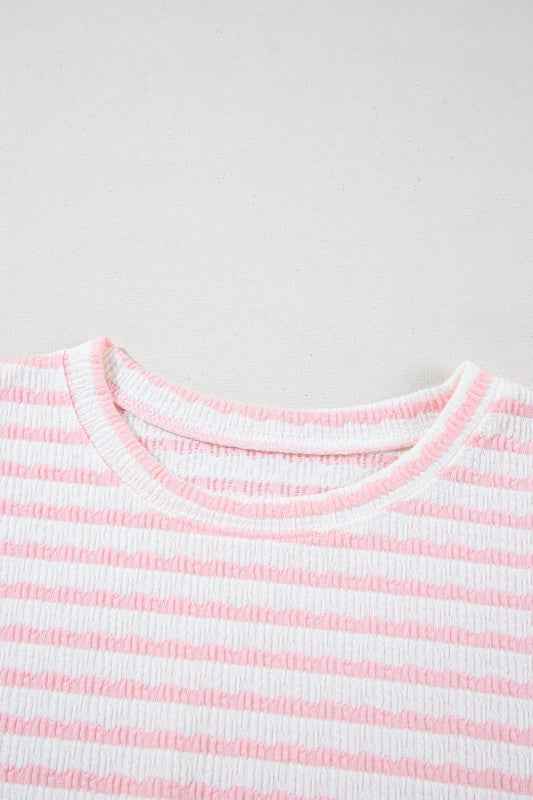 Stripe Knitted Top & Drawstring Shorts Set