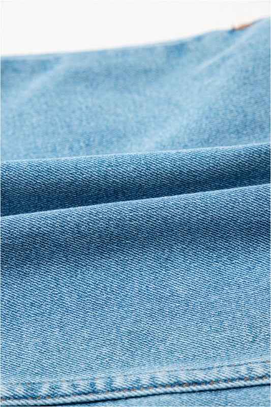 Acid Wash Denim Bow Pocket High Waist Skirt