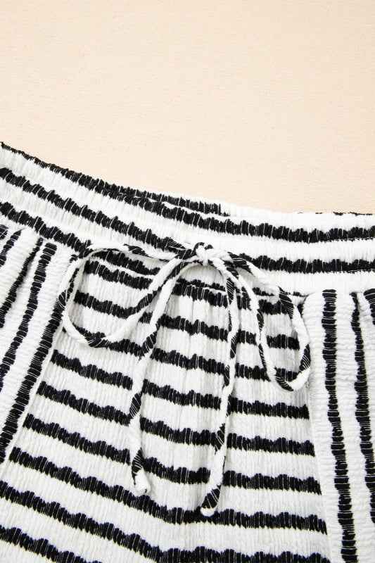 Stripe Knitted Top & Drawstring Shorts Set
