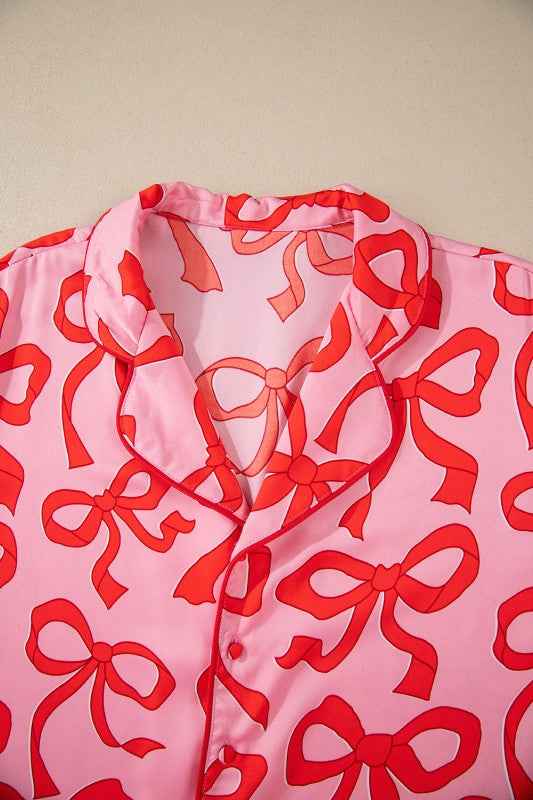 Bow Long Sleeve Top and Pants Pajama Set