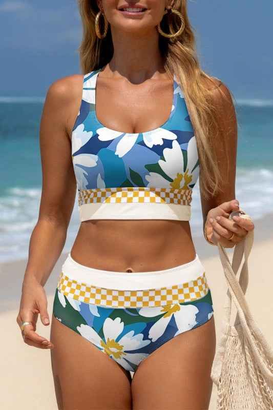 Floral Racerback Cutout High Waist Bikini Set