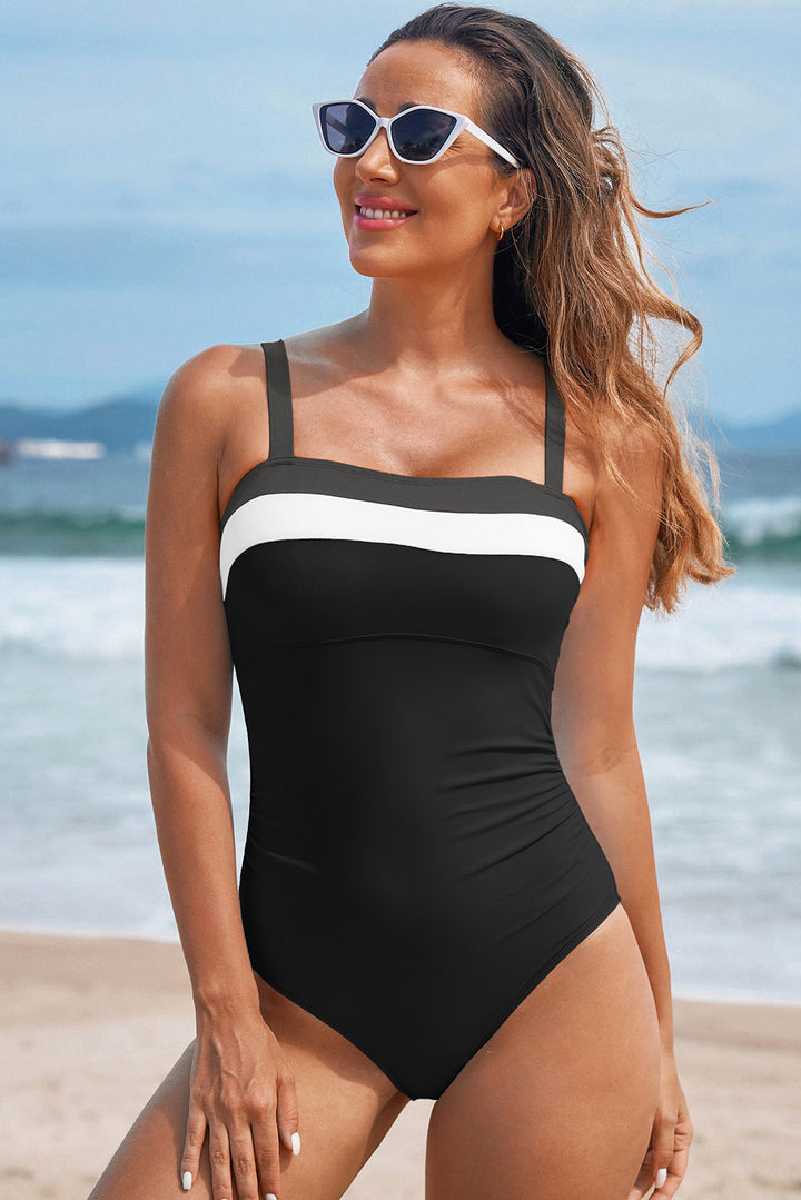 Black Color Block Detail Adjustable Straps One Piece Swimsuit Dear-Lover Dropshipping