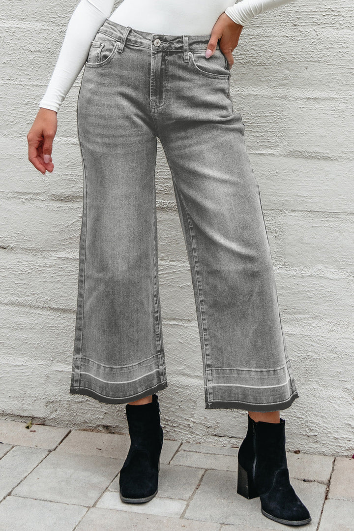 Gray Raw Hem Straight Leg Loose High Waist Jeans Dear-Lover Dropshipping