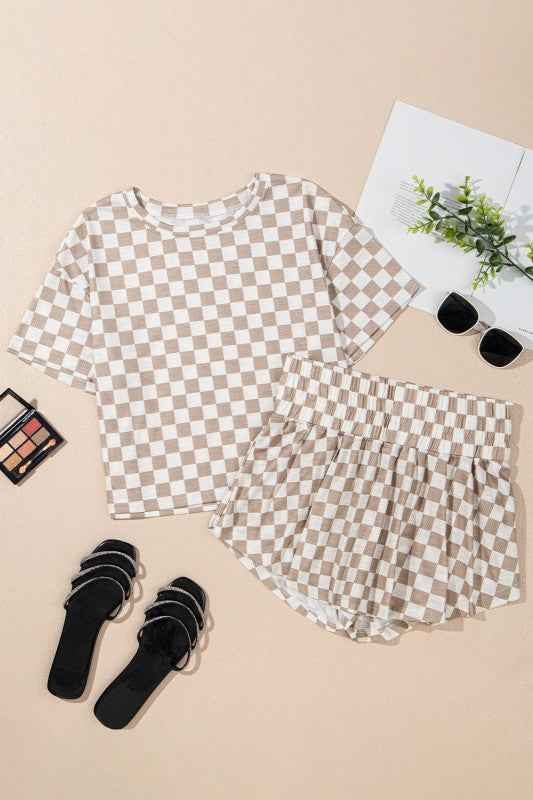 Checker T-Shirt & High Waist Skort Set