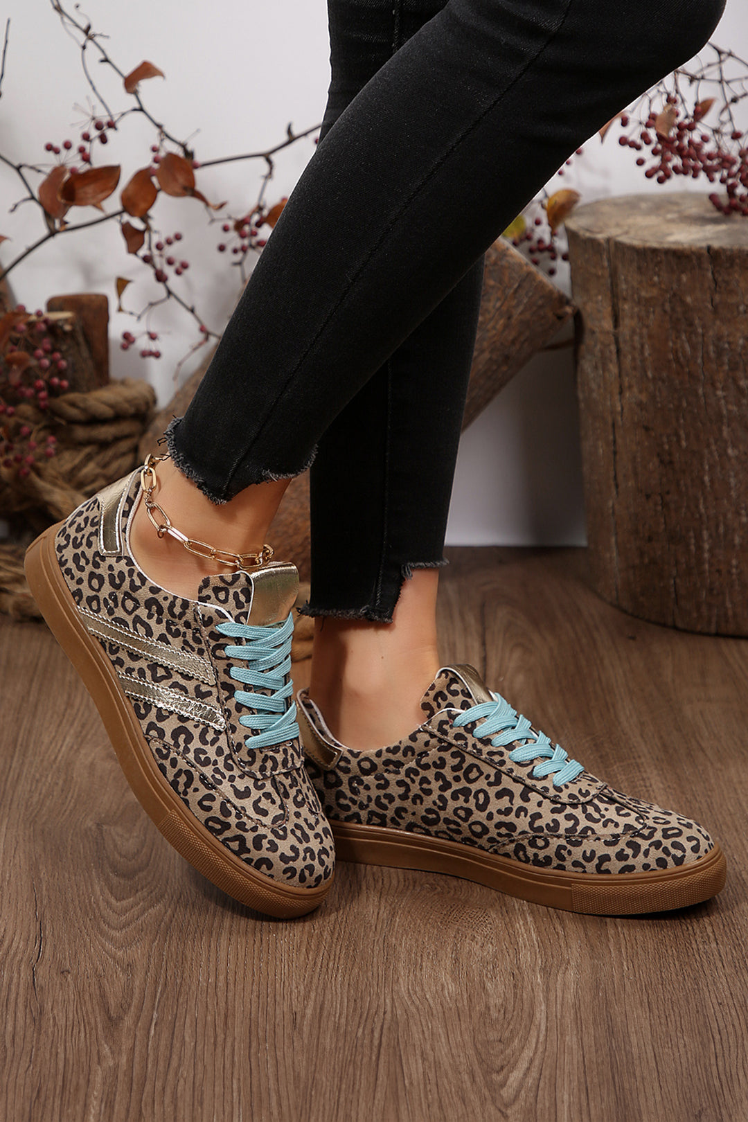 Coffee Faux Suede Leopard Print Sleek PU Leather Detail Lace Up Sneakers Dear-Lover Dropshipping