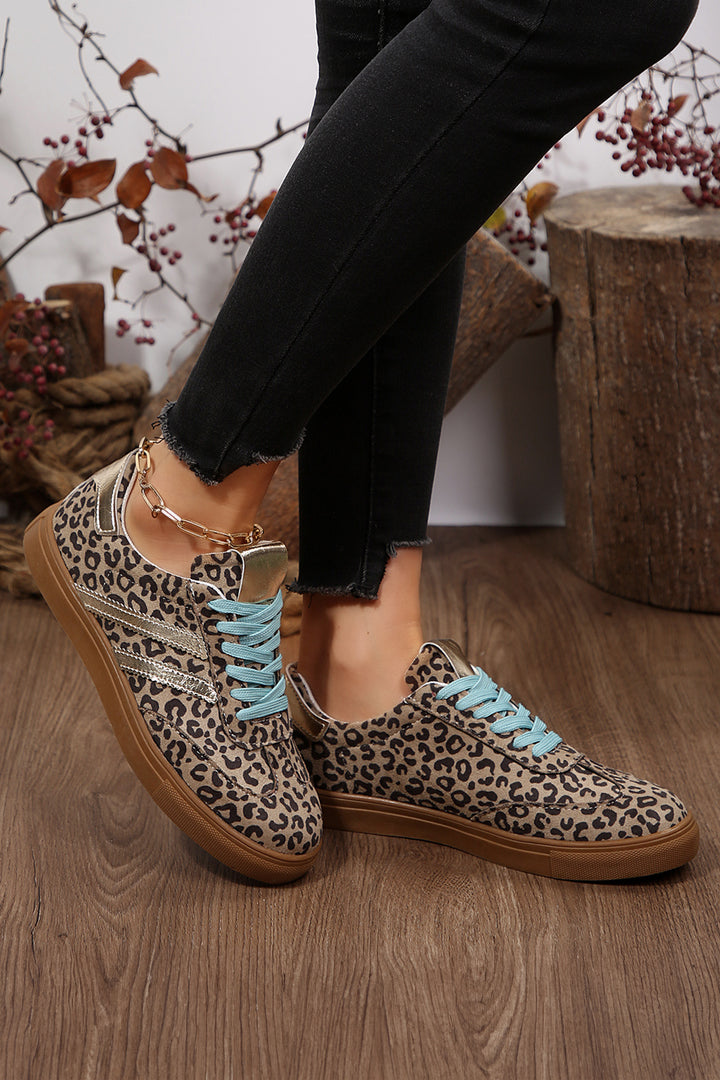 Coffee Faux Suede Leopard Print Sleek PU Leather Detail Lace Up Sneakers Dear-Lover Dropshipping