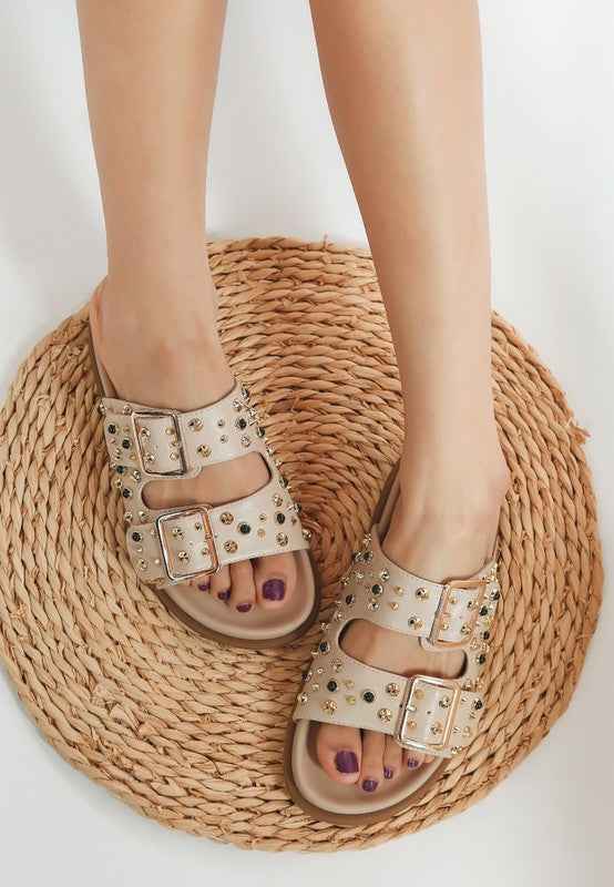 Jayata Metallic Stud Embellished Sliders