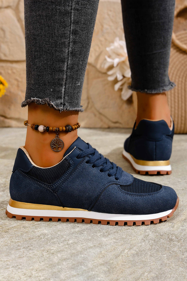 Navy Blue Faux Suede Mixed Patchwork Retro Jogger Sneakers Dear-Lover Dropshipping