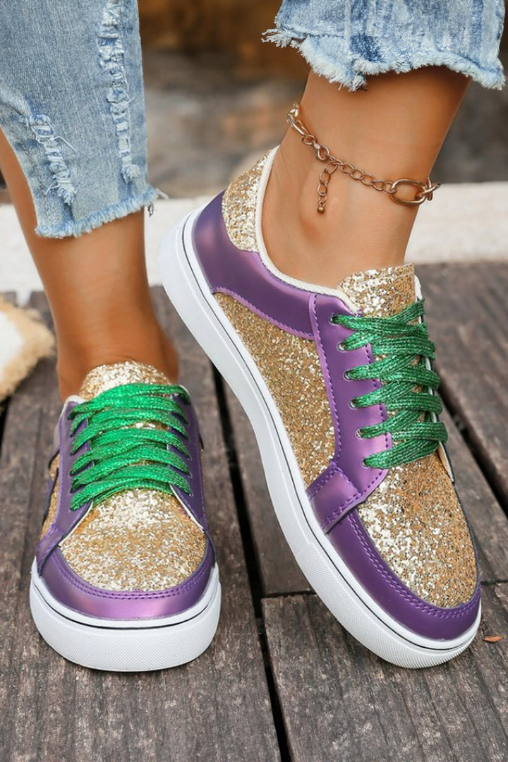 Tillandsia Purple Dearlove Glitter Star Patchwork PU Leather Lace-up Sneakers Dear-Lover Dropshipping