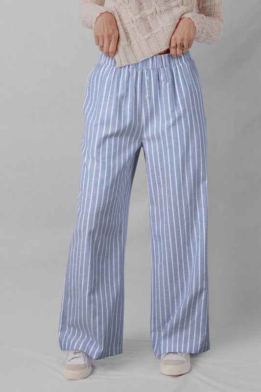 Stripe Buttoned Wide Leg Pants