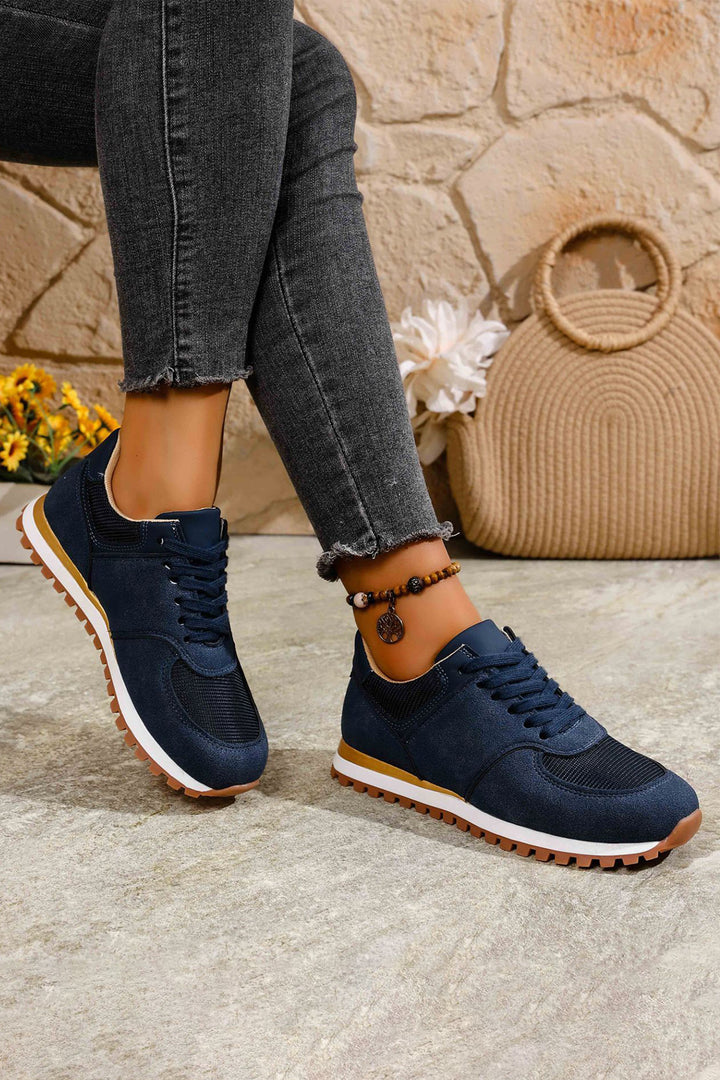 Navy Blue Faux Suede Mixed Patchwork Retro Jogger Sneakers Dear-Lover Dropshipping