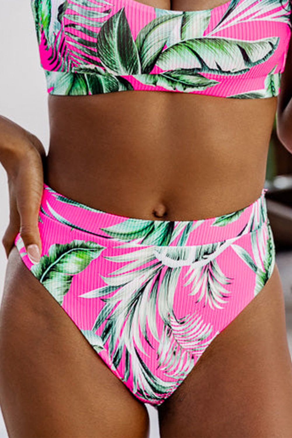 Rose Tropical Print Textured Bikini Bottoms Dear-Lover Dropshipping