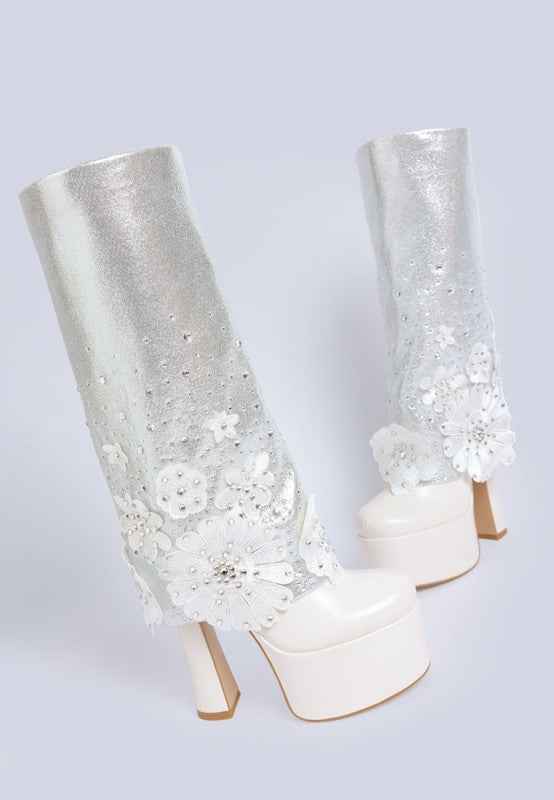 Sundra Floral Applique Platform Heeled Boots