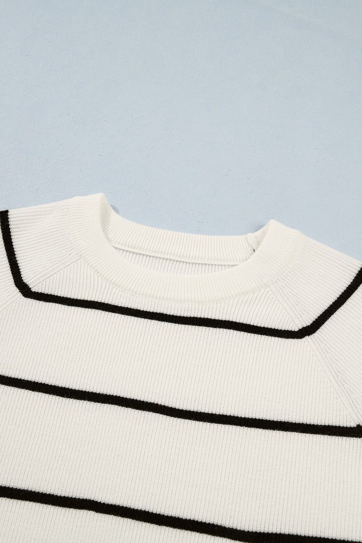 White Stripe Ribbed Knit Half Sleeve Loose Sweater Tee Dear-Lover Dropshipping