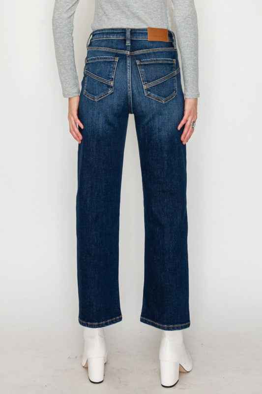 High Rise Ankle Straight Jeans - Western Detail De