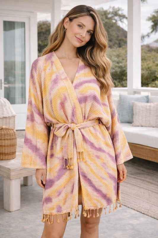 Unisex Cotton Waffle Robe, Honeycomb Weave Bath, B