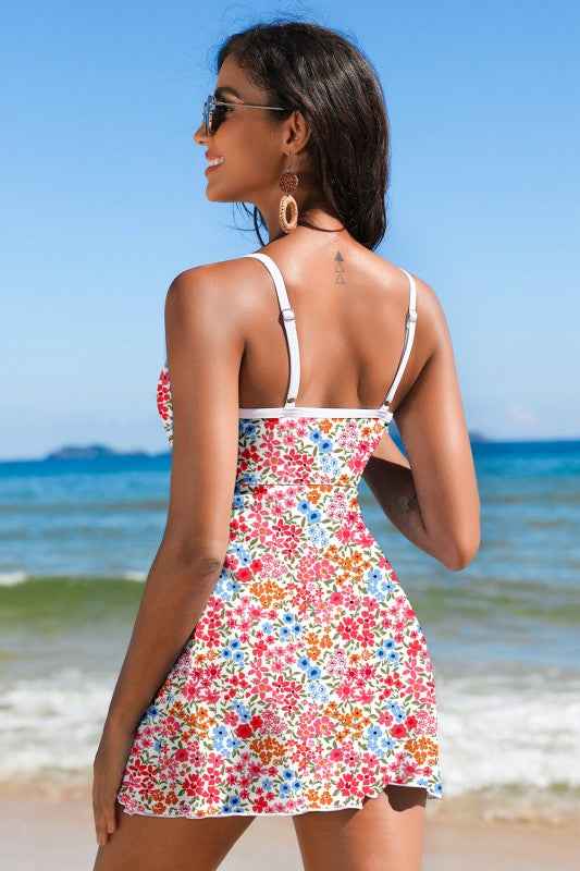 Floral Ricrac Trim Spaghetti Strap Swim Dress