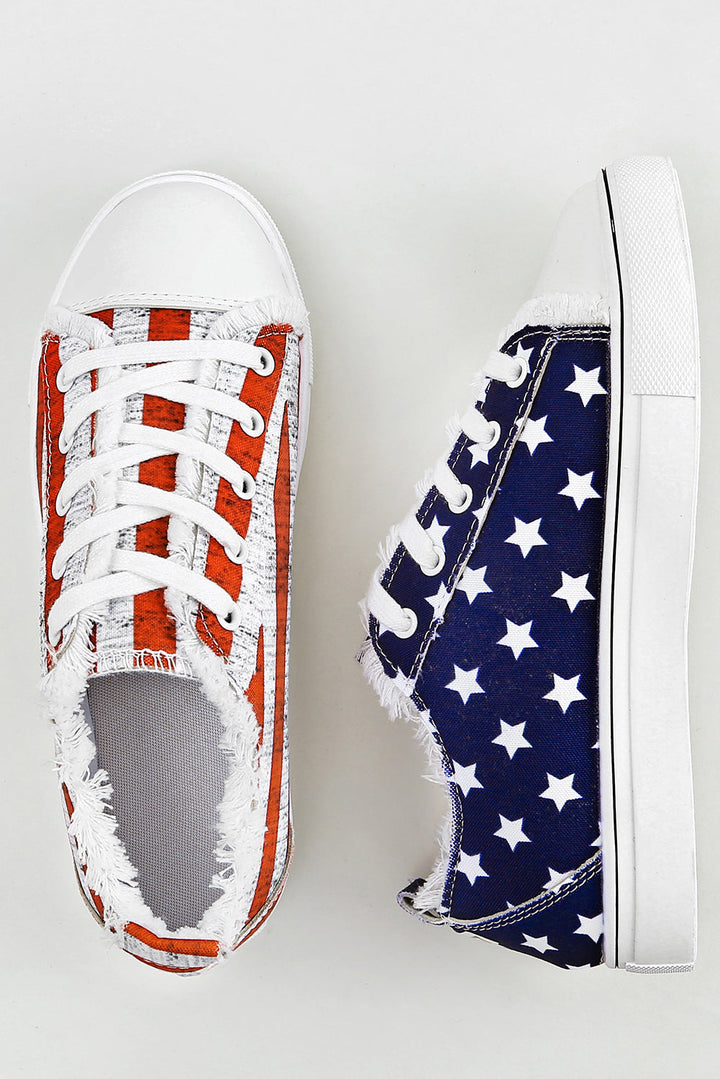 Blue American Flag Lace-up Canvas Flat Shoes Dear-Lover Dropshipping