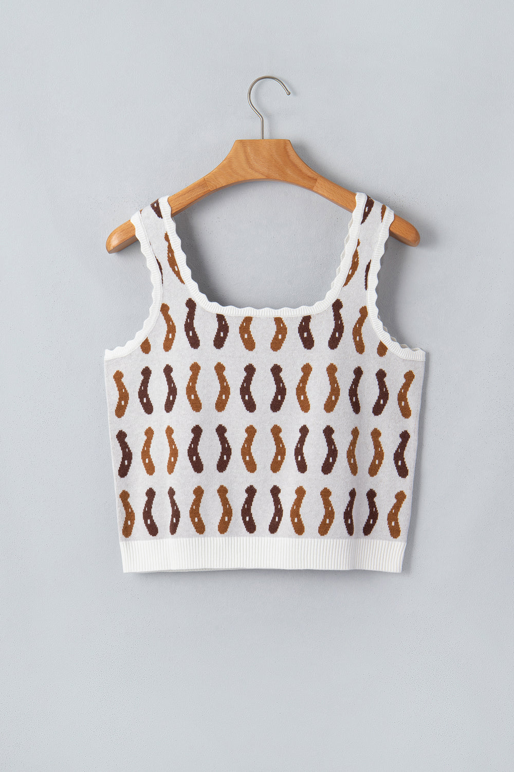 White Western Leopard/ Horseshoe Printed Scalloped Trim Square Neck Sweater Vest Dear-Lover Dropshipping