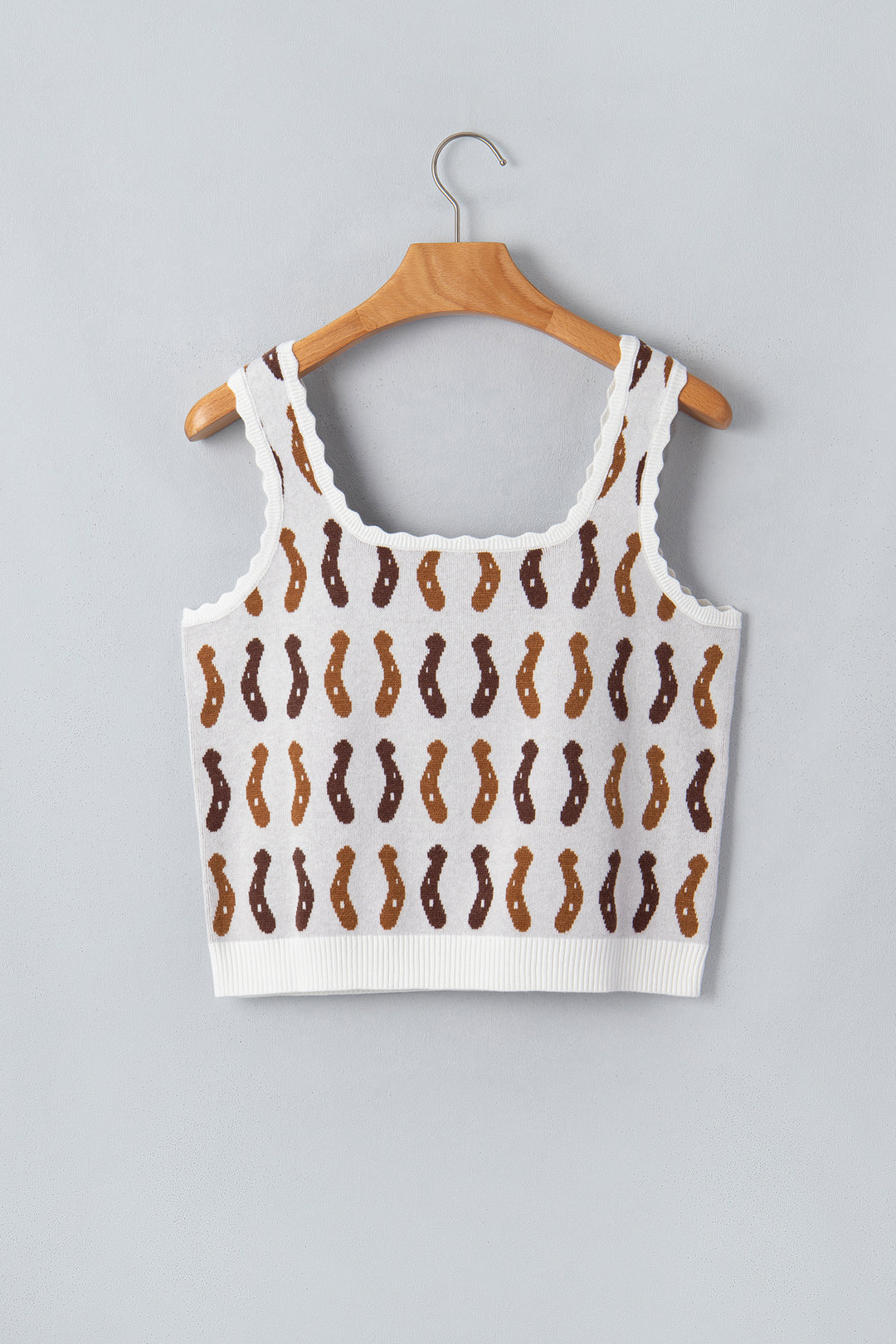 White Western Leopard/ Horseshoe Printed Scalloped Trim Square Neck Sweater Vest Dear-Lover Dropshipping