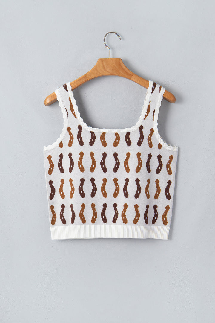 White Western Leopard/ Horseshoe Printed Scalloped Trim Square Neck Sweater Vest Dear-Lover Dropshipping