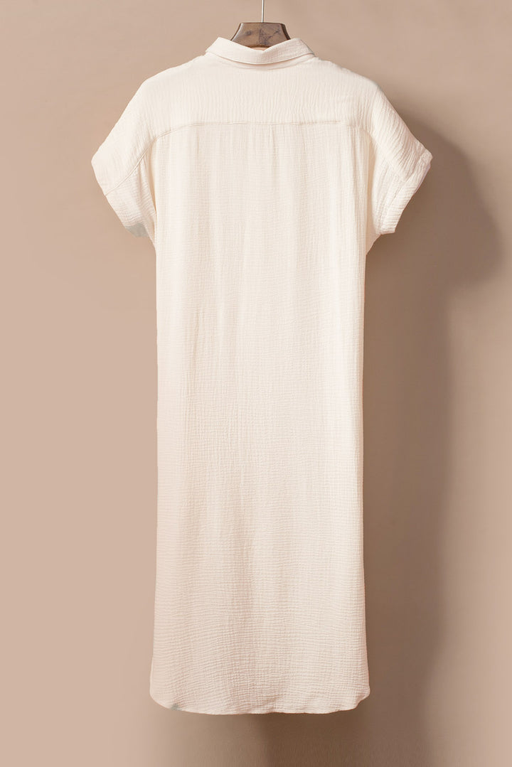 Apricot Crinkled Buttons Maxi Beach Dress with Slits Dear-Lover Dropshipping