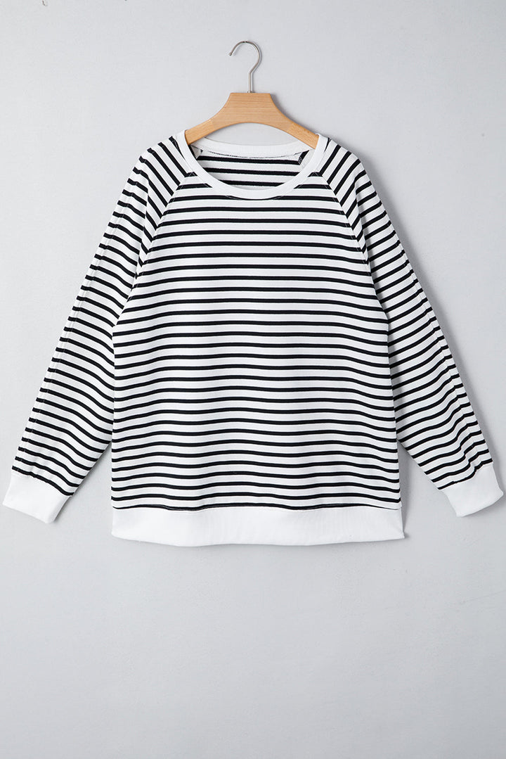 Black Stripe Raglan Sleeve Side Slits Loose Sweatshirt Dear-Lover Dropshipping
