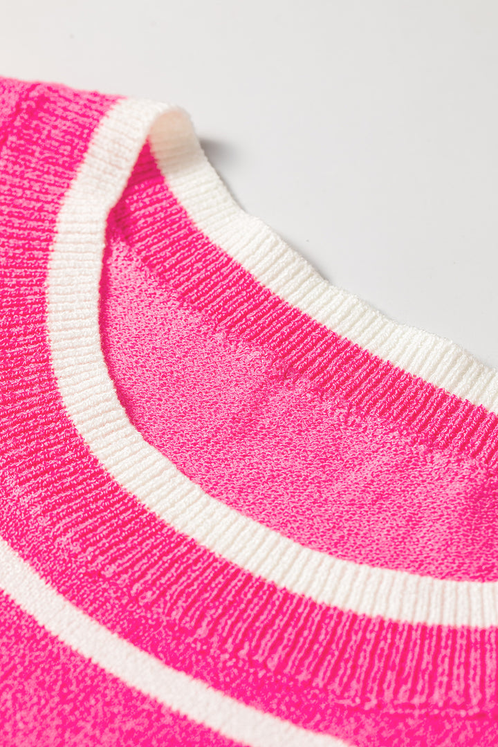 Rose Stripe Double Ruffle Short Sleeve Lightweight Knit Sweater Dear-Lover Dropshipping