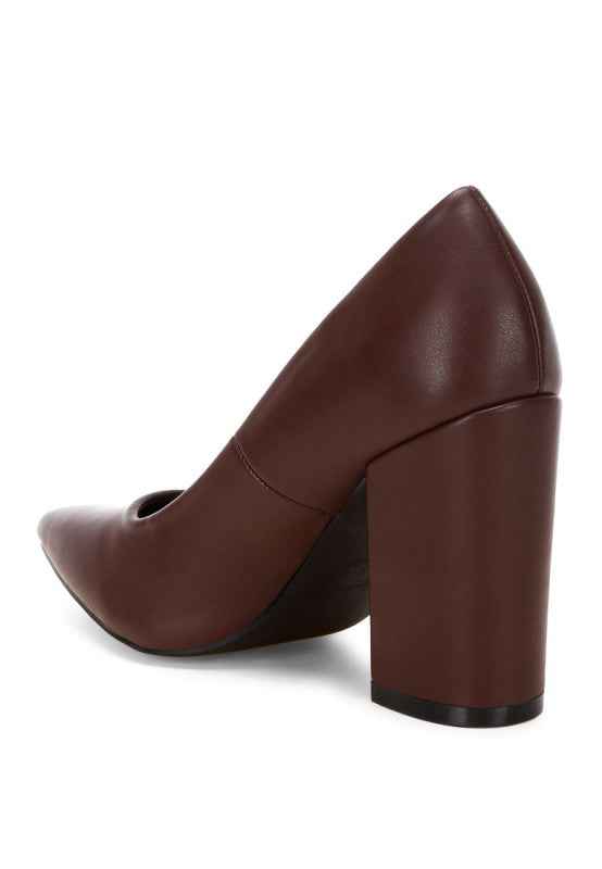 ZHURI Faux Leather Solid Block Heel Pumps