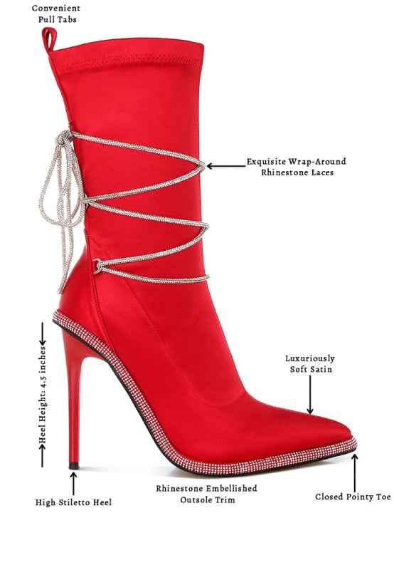 Dacia Rhinestones Strap Satin Calf Boots