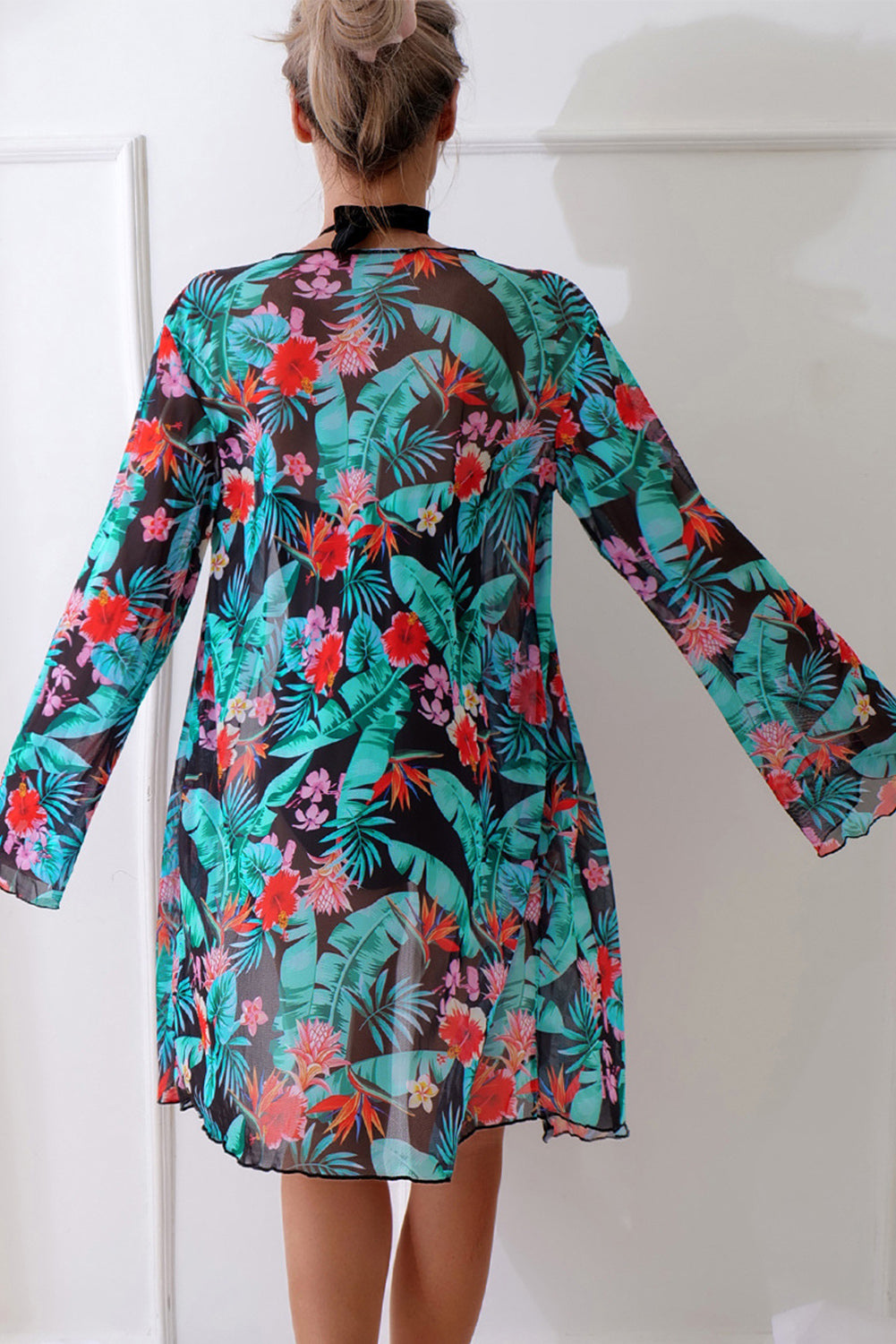 Black Halter Neck Monokini with Floral Beach Cover Up Dear-Lover Dropshipping