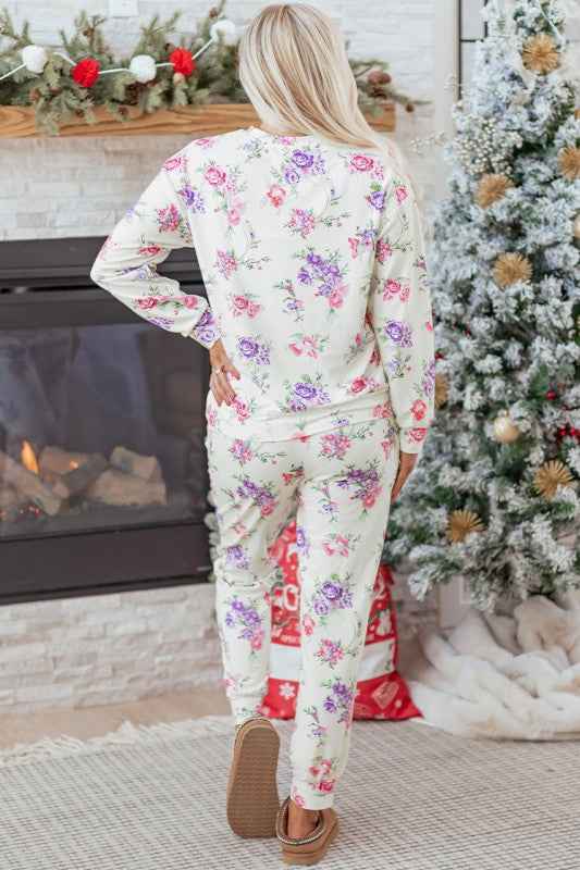 Floral Pullover and Drawstring Lounge Set