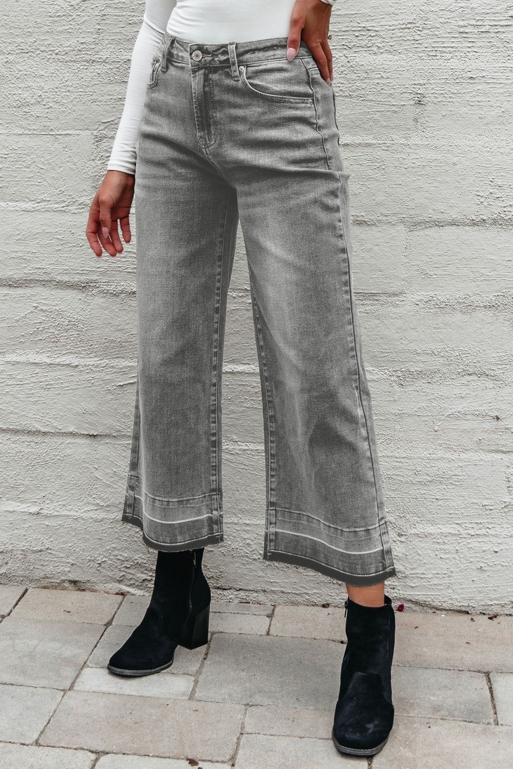 Gray Raw Hem Straight Leg Loose High Waist Jeans Dear-Lover Dropshipping
