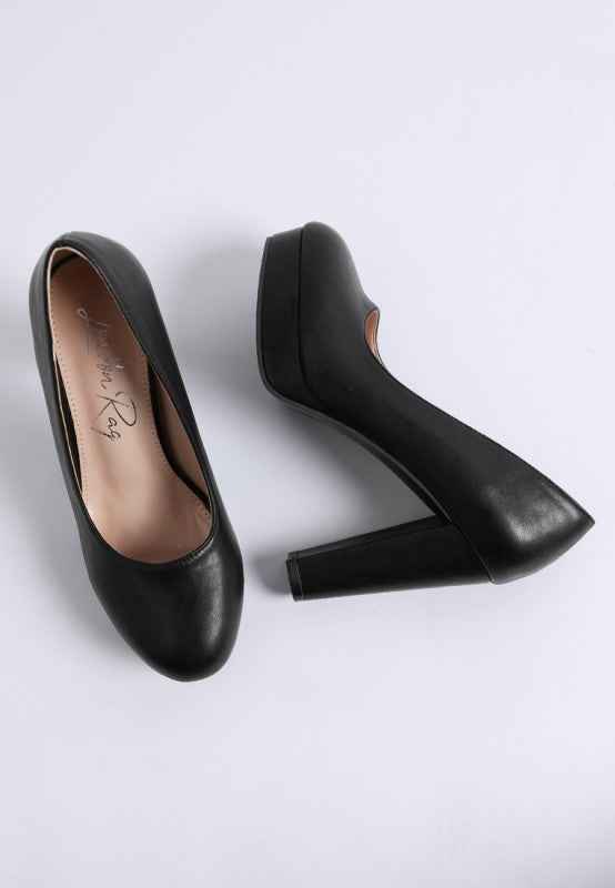 Damsor Faux Leather Block Heel Pumps