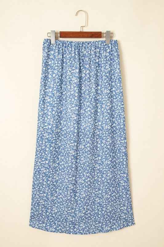 Boho Floral High Waist Side Split Maxi Skirt