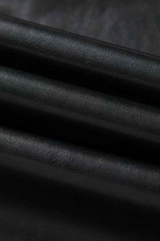 Solid Faux Leather Side Slit Maxi Skirt