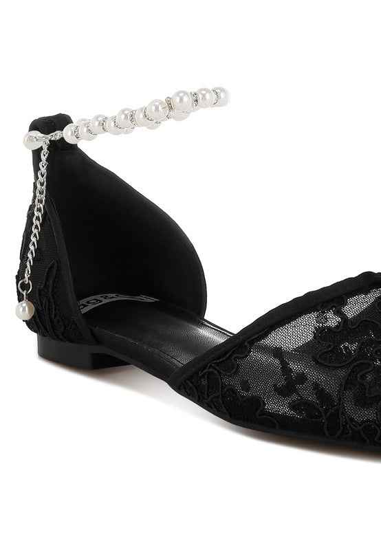 Shrami Pearl & Rhinestone Strap Flat Sandals