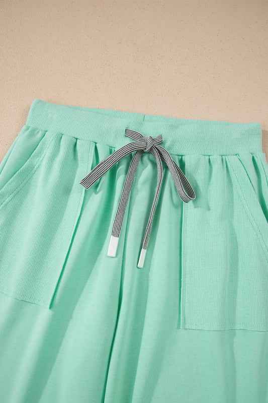 Solid V-Neck Tee & Drawstring Pants Set