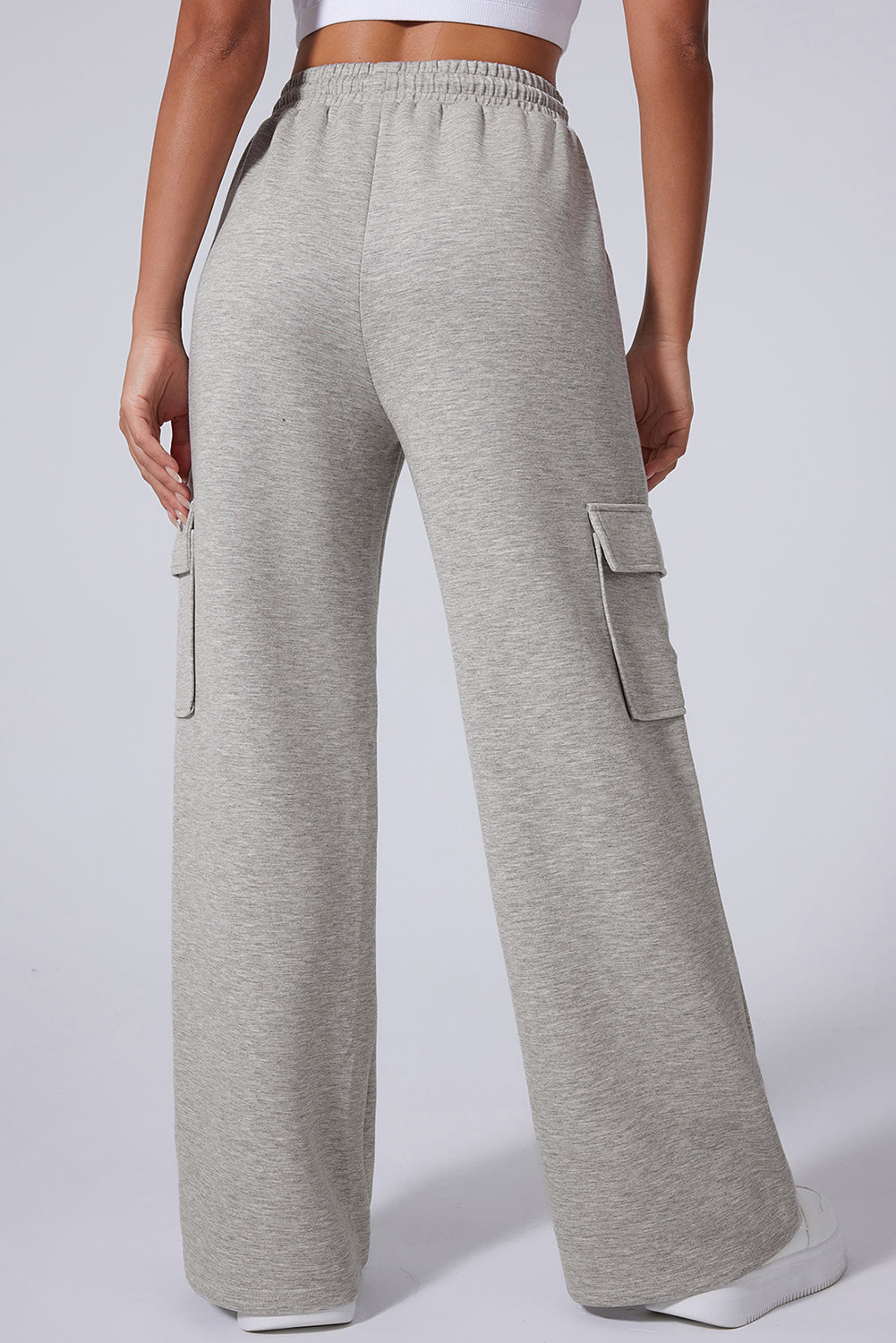 Light Grey Multi Pockets Lace-up High Waist Wide Leg Workout Pants Dear-Lover Dropshipping