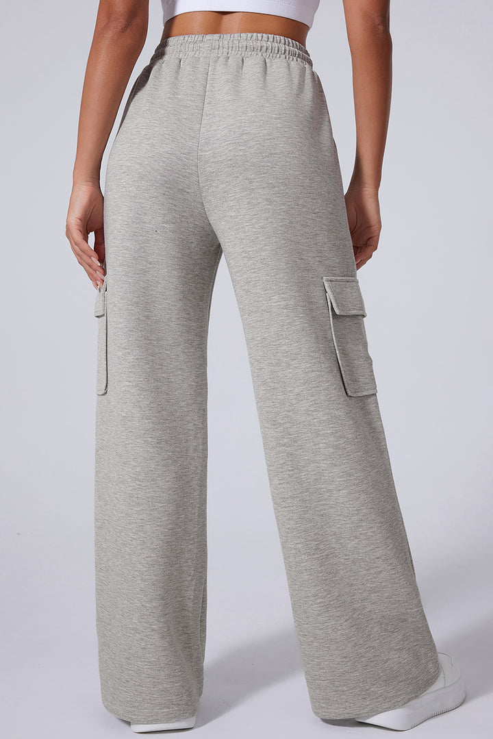 Light Grey Multi Pockets Lace-up High Waist Wide Leg Workout Pants Dear-Lover Dropshipping