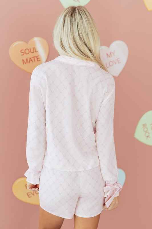 Bow Tie Lattice Top and Shorts Pajama Set
