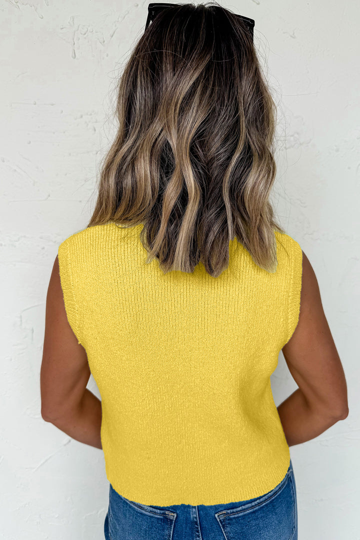 Yellow Cream Solid Color Sleeveless Knit Button Pocketed Sweater Dear-Lover Dropshipping