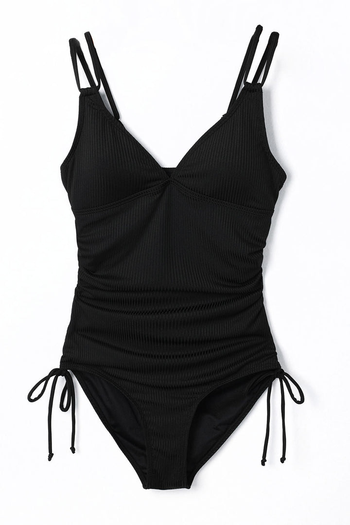Black Adjustable Straps Ribbed Knit One Piece Swimsuit Dear-Lover Dropshipping