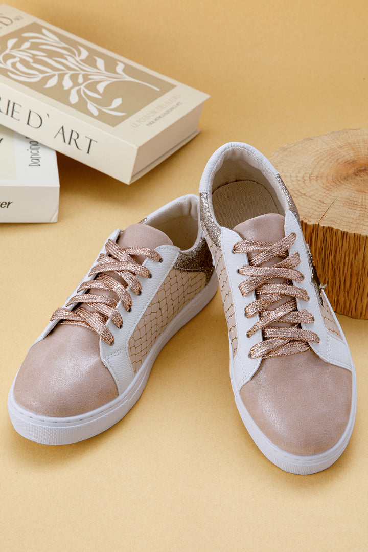Dearlove Gold Glitter Star Patchwork PU Leather Lace-up Sneakers Dear-Lover Dropshipping