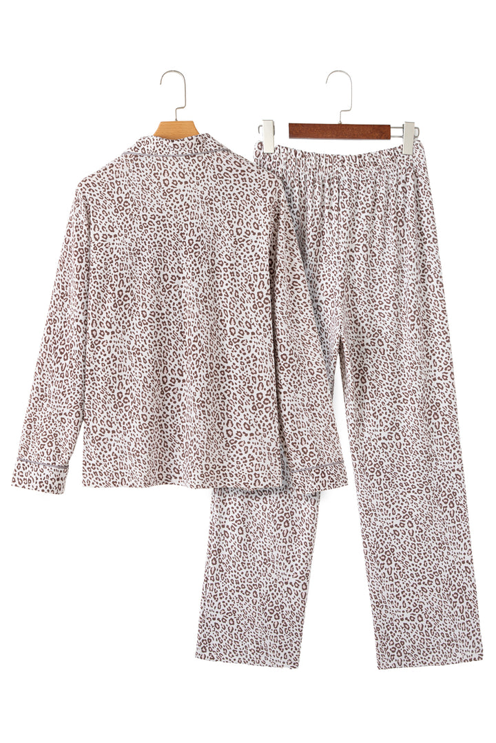 White Leopard Print Long Sleeve and Pants Pajamas Set Dear-Lover Dropshipping