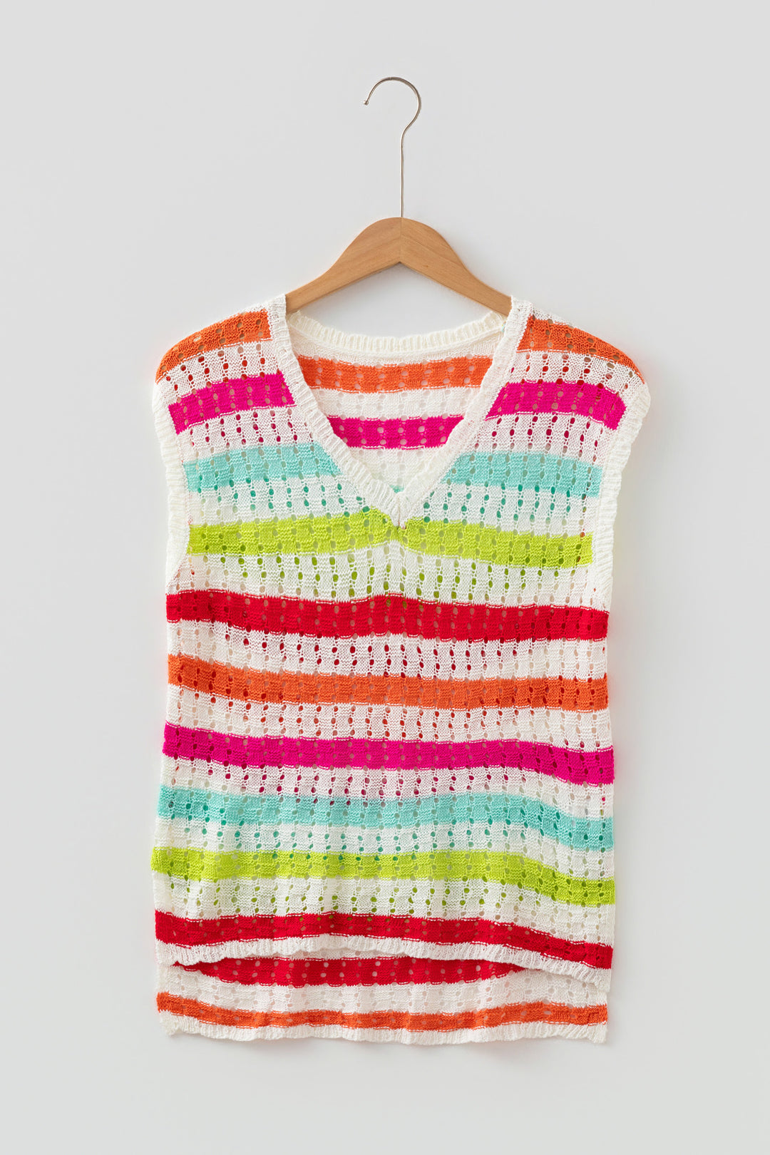 Multicolour Striped Eyelet Knit V Neck Sweater Tee Dear-Lover Dropshipping