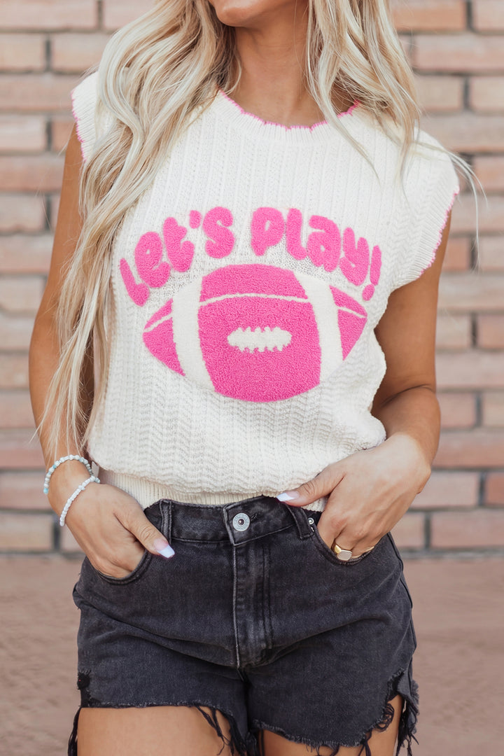 White Lets Play Rugby Pattern Textured Knit Casual Shift Sweater Vest Dear-Lover Dropshipping