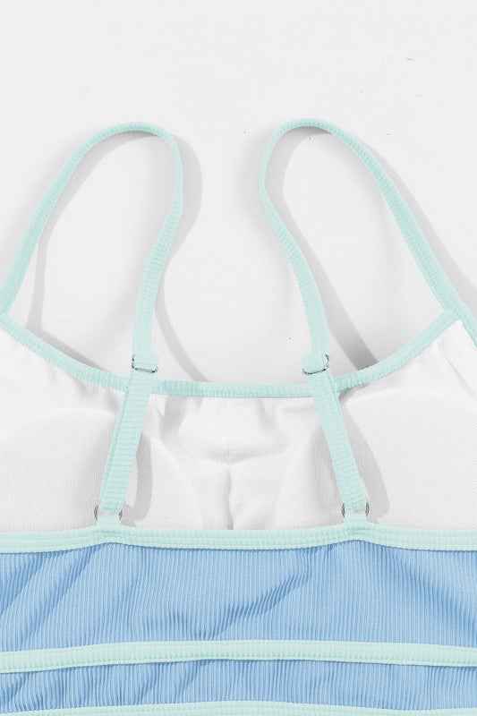 Ribbed Contrast Trim Spaghetti Strap Bikini Set